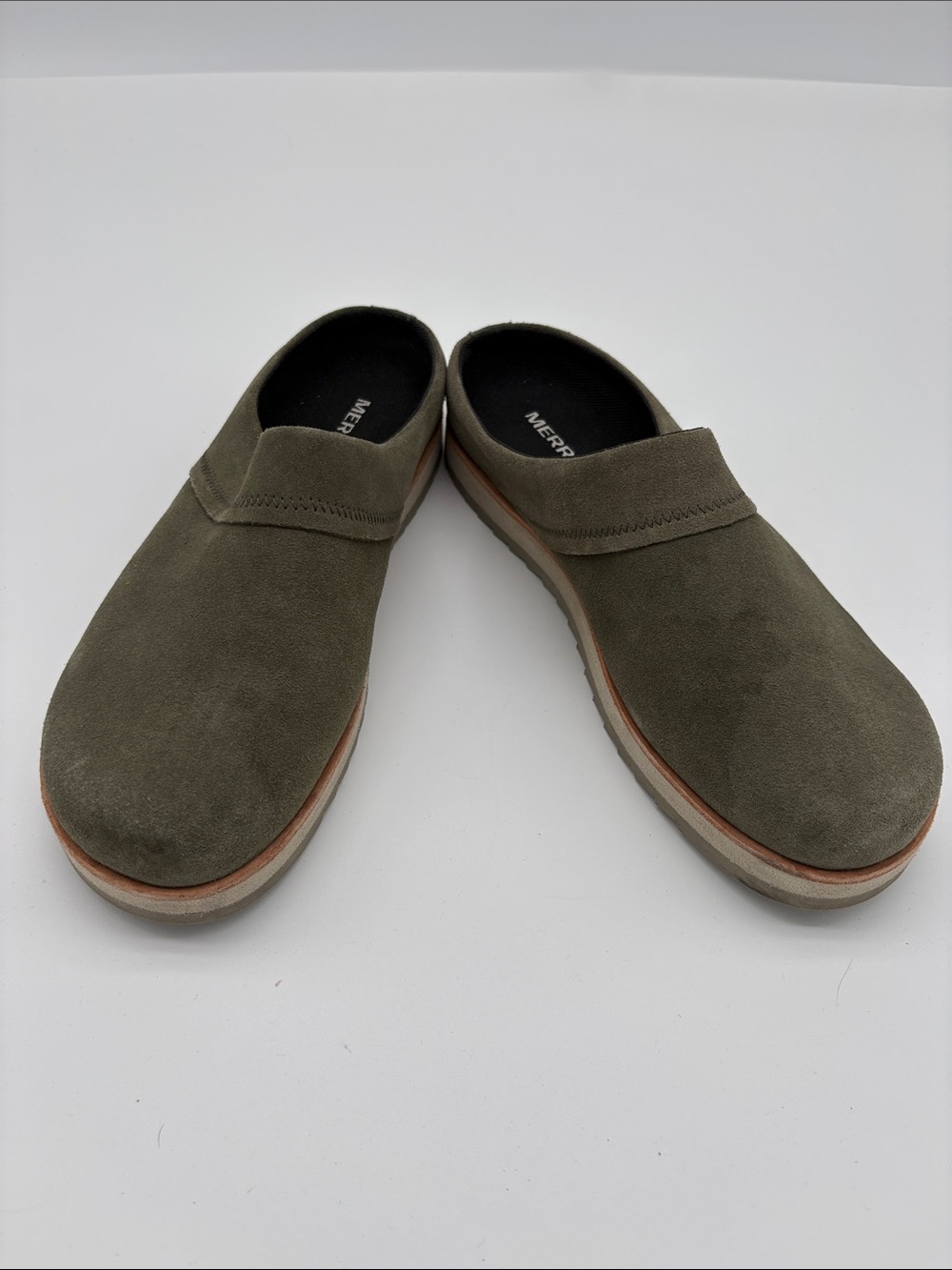 Merrell Juno Green Suede Rubber Clogs Women Size 9.5 BLEMISH